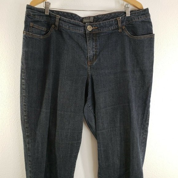 Venezia Womens Straight Leg Jeans Blue Stretch Dark Wash Faded Denim Plus 40x31 - Picture 2 of 10